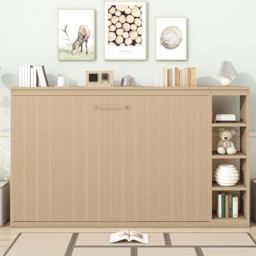 Full Murphy Bed with Storage Shelves, White Z979