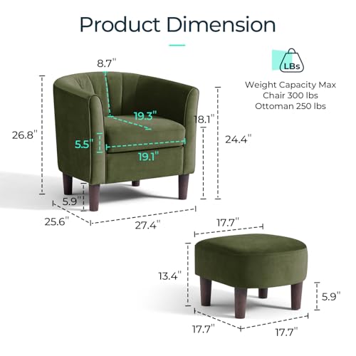 LINSY Accent Chair with Ottoman, Velvet, Olive Green C653
