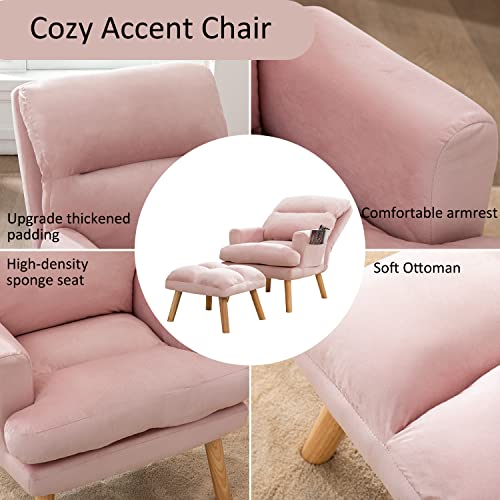 INZOY Accent Chair with Ottoman, Velvet Fabric, Beige X279