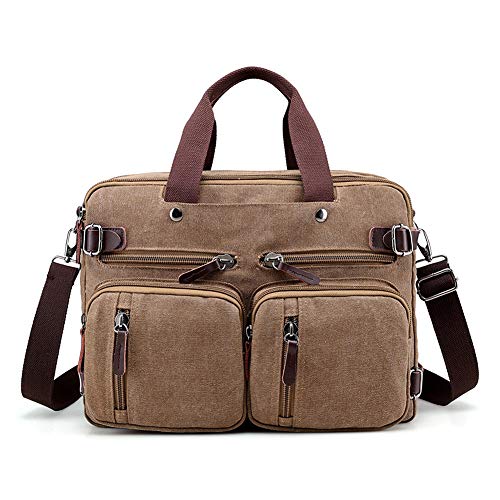 Canvas Laptop Bag for Men Vintage Convertible Messenger Bag Fits 15.6 Inch Laptop