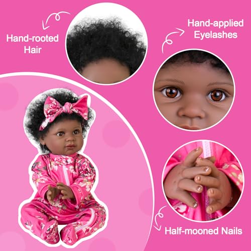 Aori Lifelike Black Reborn Baby Doll 22" with Cloth Body & Gift Box G699