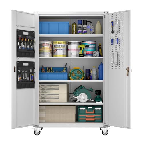 Aobabo 73''H Metal Garage Storage Cabinet with Wheels, Black S572804