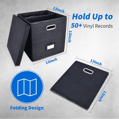Vinyl Record Storage Box with Lid Holds 50+ LPs Black N6094