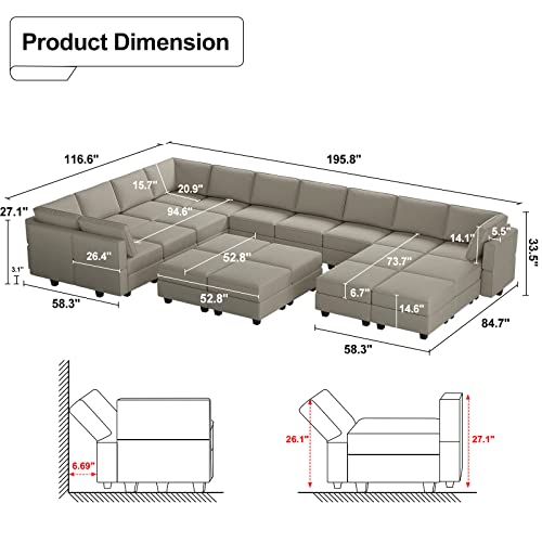 Belffin Oversized Modular Sectional Sofa with Double Chaises and Storage F17277