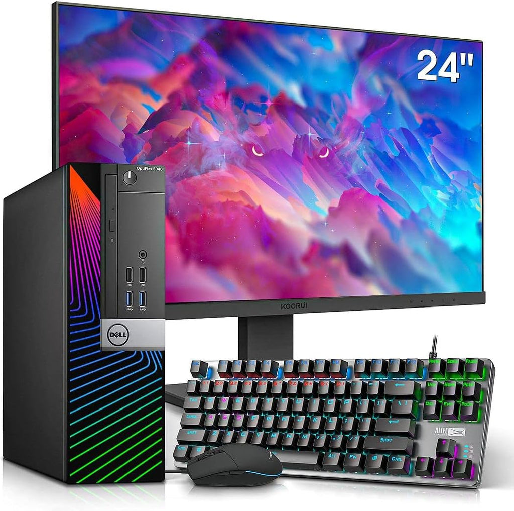 Dell Gaming PC Desktop Computers with 24 Inch Koorui Monitor Bundle, GT 1030 2GB GDDR5, Intel Core i7-6700,16GB Ram 512GB SSD, Built-in WiFi Ready, Windows 10 Pro, Altec RGB Keyboard Mouse (Renewed)
