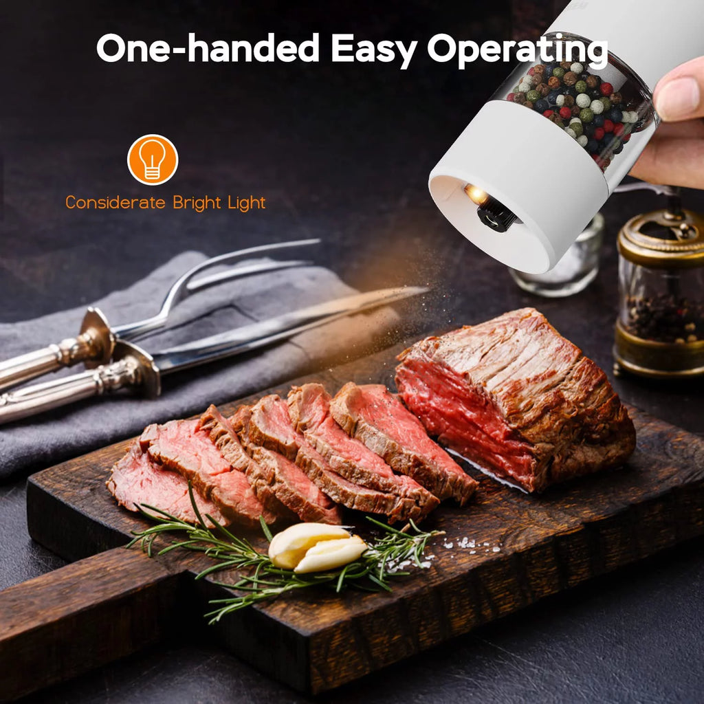 Tomeem Electric Salt and Pepper Grinder Set Rechargeable 6-Level Adjustable Coarseness LED Light Q958783