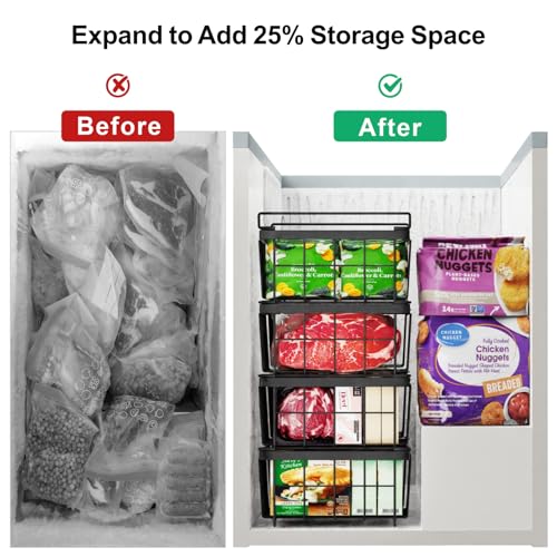 iSPECLE Freezer Organizer Bins 2 Pack, Expandable Stackable for Chest Freezer, Black R10570