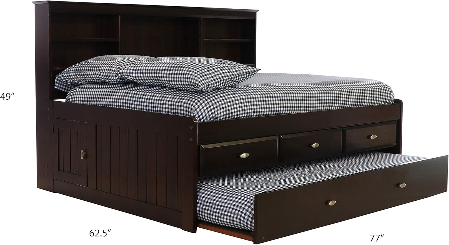 Discovery World Furniture Full Bookcase Daybed with 3 Drawers & Trundle Espresso J3821