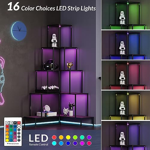 BELLEZE 5-Tier Corner Bookshelf with RGB Light, 66" Tall L-Shaped Bookcase U343072