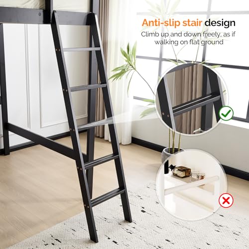 VINGLI Twin Loft Bed with L-Shaped Desk, 3 Storage Drawers, Solid Wood, White W24917
