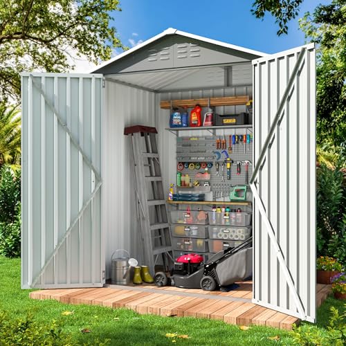 10x10 FT Outdoor Metal Storage Shed with Lockable Doors, Grey Q804763