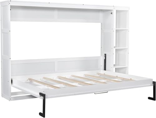Full Murphy Bed with Storage Shelves, White Z979