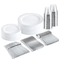 bUCLA 300PCS Gold Disposable Dinnerware Set - White and Gold Plastic Plates for Party S185