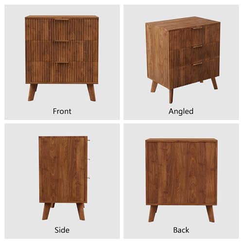 Fluted 5 Drawers Dresser for Bedroom, Wooden Tall Storage, Walnut L1075