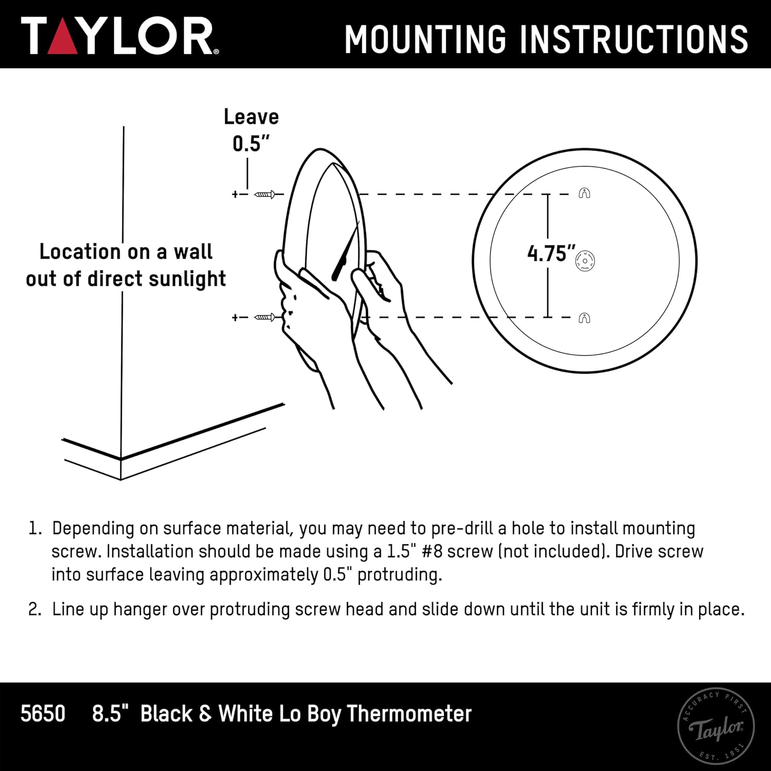 Taylor Big & Bold Indoor Outdoor Dial Thermometer 8.5 Inch White I755