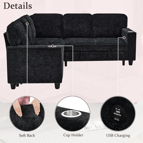 L-Shaped Pull Out Sleep Sofabed with Storage Chaise, Chenille Upholstered X30892