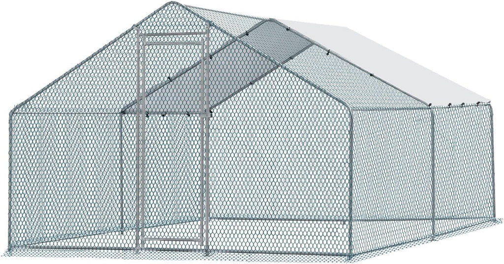 13 x 10 ft Large Metal Chicken Coop, Walk-in Poultry Cage Chicken Hen Run House with Waterproof Cover, Rabbits Cats Dogs Farm Pen for Outdoor Backyard Farm Garden
