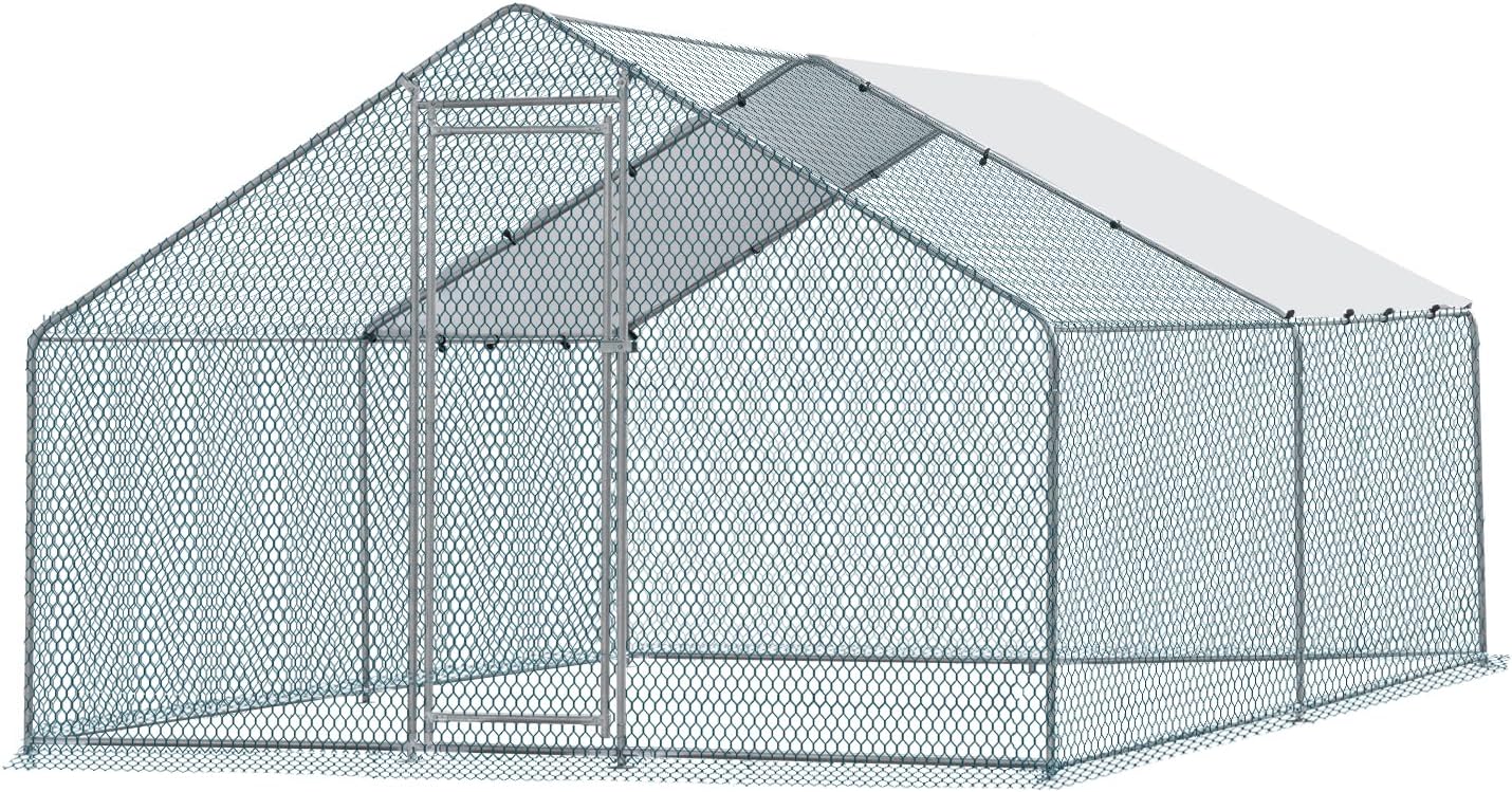 13 x 10 ft Large Metal Chicken Coop, Walk-in Poultry Cage Chicken Hen Run House with Waterproof Cover, Rabbits Cats Dogs Farm Pen for Outdoor Backyard Farm Garden