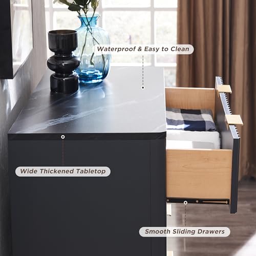 T4TREAM 5 Drawer Dresser with Faux Marble Top, Dark Grey T583