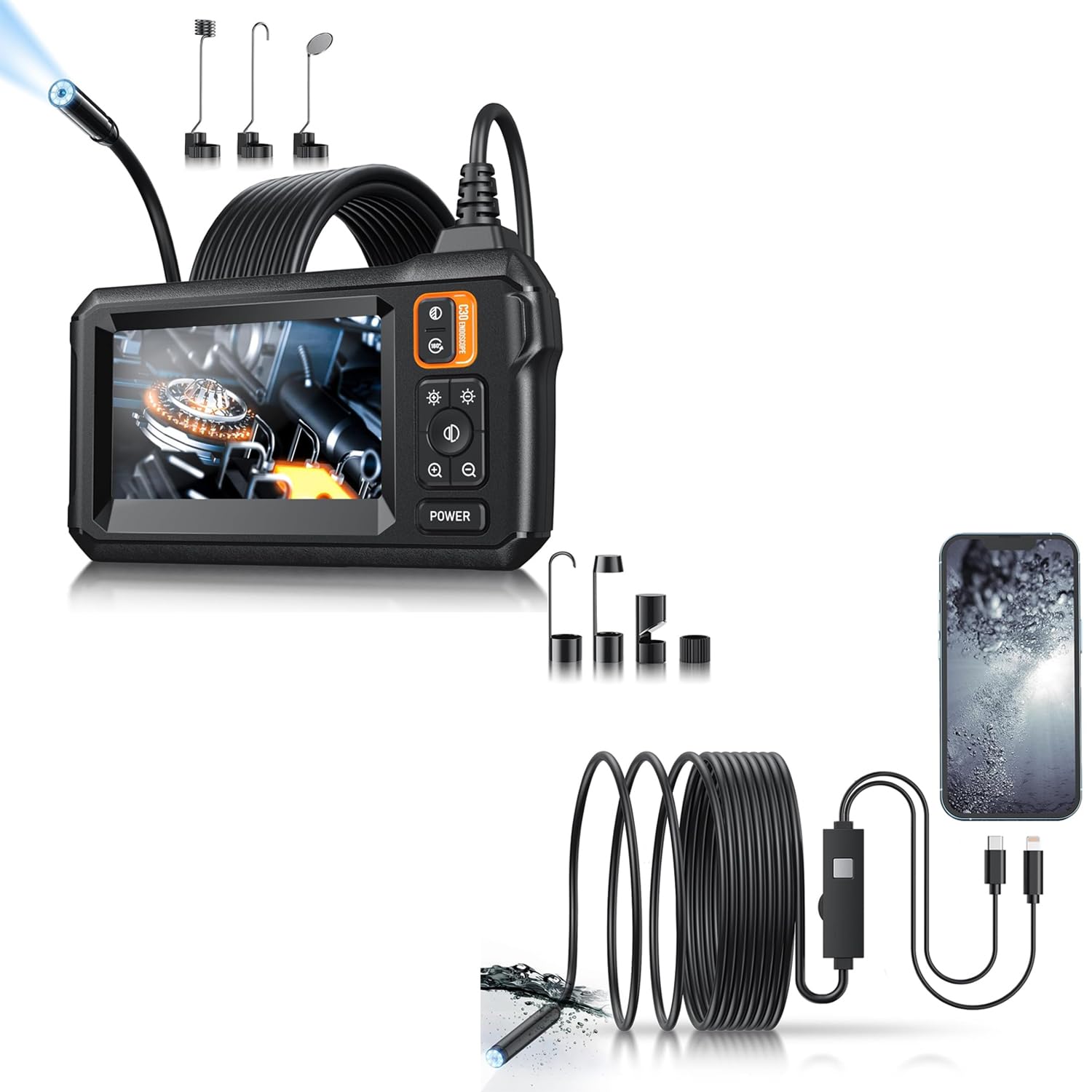 Endoscope Camera with Light - Inspection Borescope, 1920P HD Snake Camera with 8 LED Lights, 16.4FT Semi-Rigid Cord Bore Scope, IP67 Waterproof Endoscope for Sewer