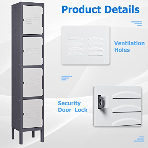 Letaya Metal Lockers 5 Doors 66" Tall Steel Storage Cabinet Gray G40479