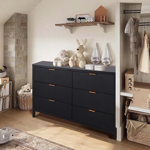 Fluted 5 Drawers Dresser for Bedroom, Wooden Tall Storage, Walnut L1075