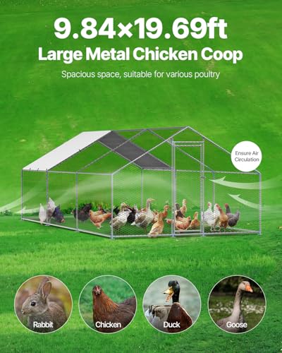 VEVOR Large Metal Chicken Coop with Run, Walk-in Outdoor Poultry Pen W388