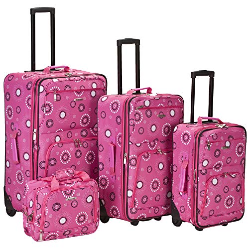 Rockland Impulse 4-Piece Softside Upright Luggage Set,Telescoping Handles, Pucci, (14/19/24/28)