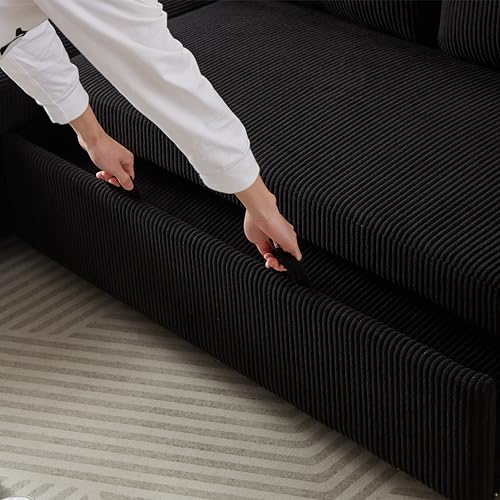 L-Shaped Pull Out Sleep Sofabed with Storage Chaise, Chenille Upholstered X30892
