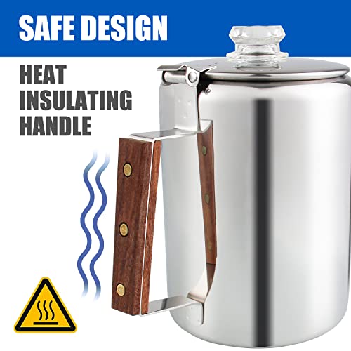 Stainless Steel Coffee Percolator 9 Cup for Campfire & Stovetop Q3376