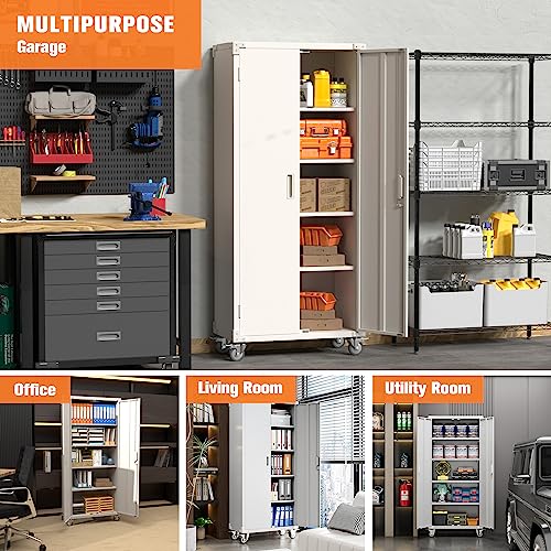 Aobabo 73''H Metal Garage Storage Cabinet with Wheels, Black S572804