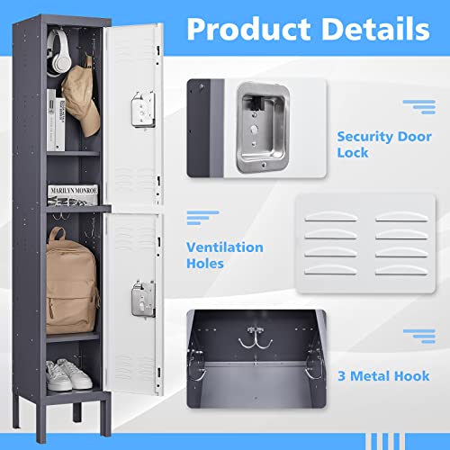 Letaya Metal Lockers 5 Doors 66" Tall Steel Storage Cabinet Gray G40479