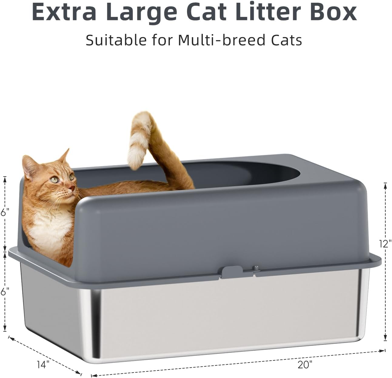 Stainless Steel Cat Litter Box with Lid, Extra Medium, Easy-to-Clean W614