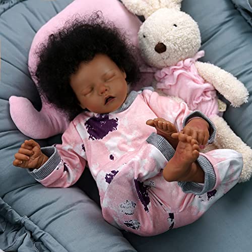 BABESIDE Lifelike Reborn Baby Doll Black 17-Inch with Feeding Kit & Gift Box E886