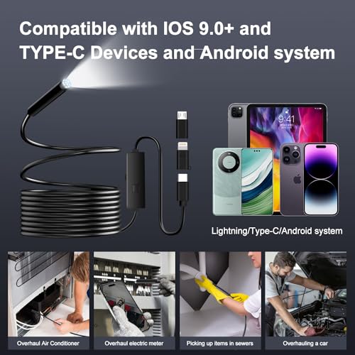 Endoscope Camera with Light, 1920P HD Borescope, IP67 Waterproof, 16.5FT Cord for iPhone iPad Android N799693