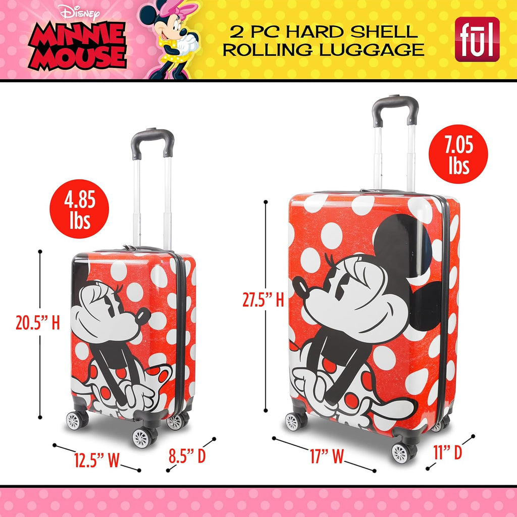 Disney Minnie Mouse 2 Piece Hardshell Rolling Luggage Set, Red Q86140
