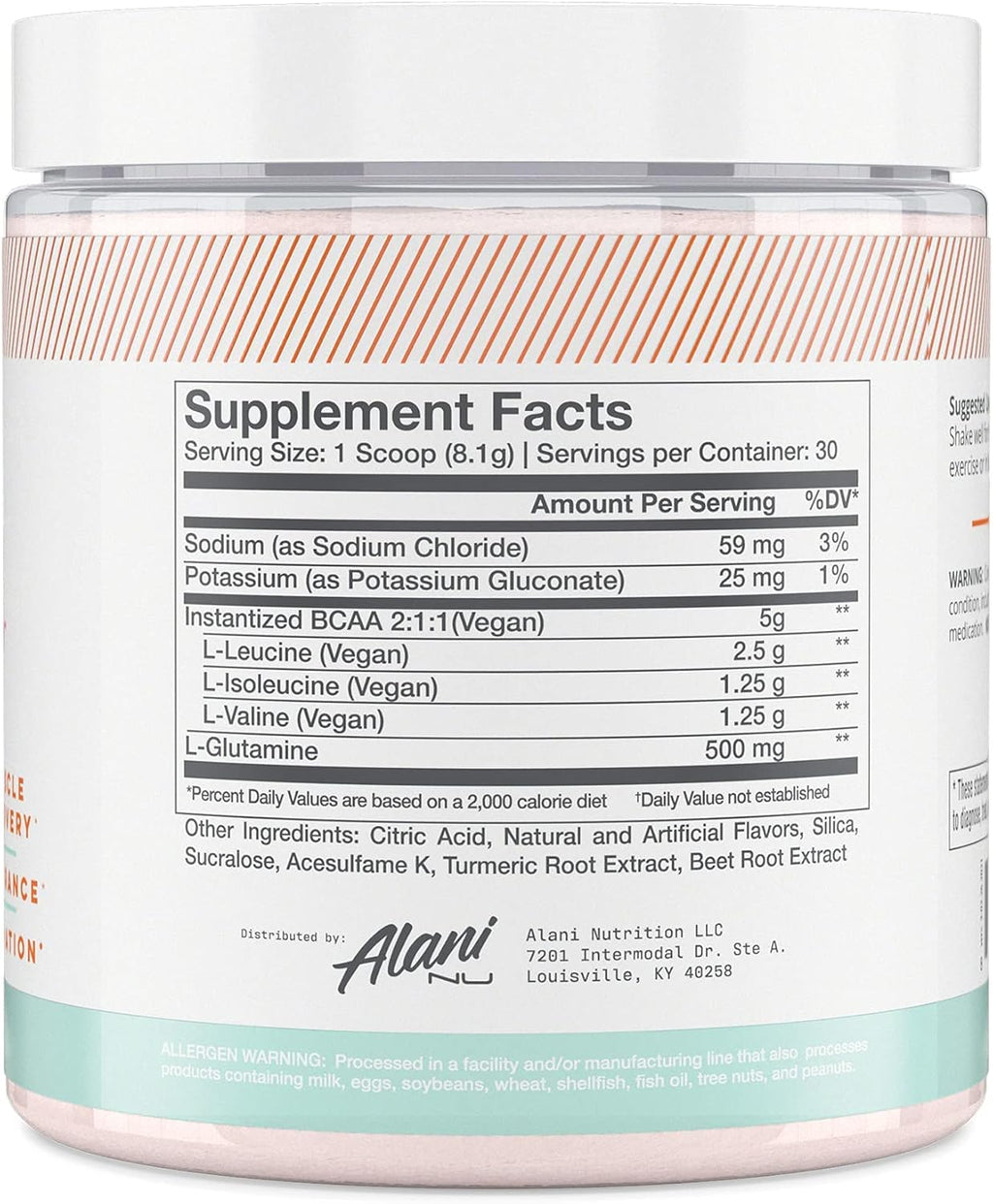 Alani Nu Blue Slush Pre Workout and Sour Peach Rings BCAA Post Workout Powder Bundle, 30 Servings F8779
