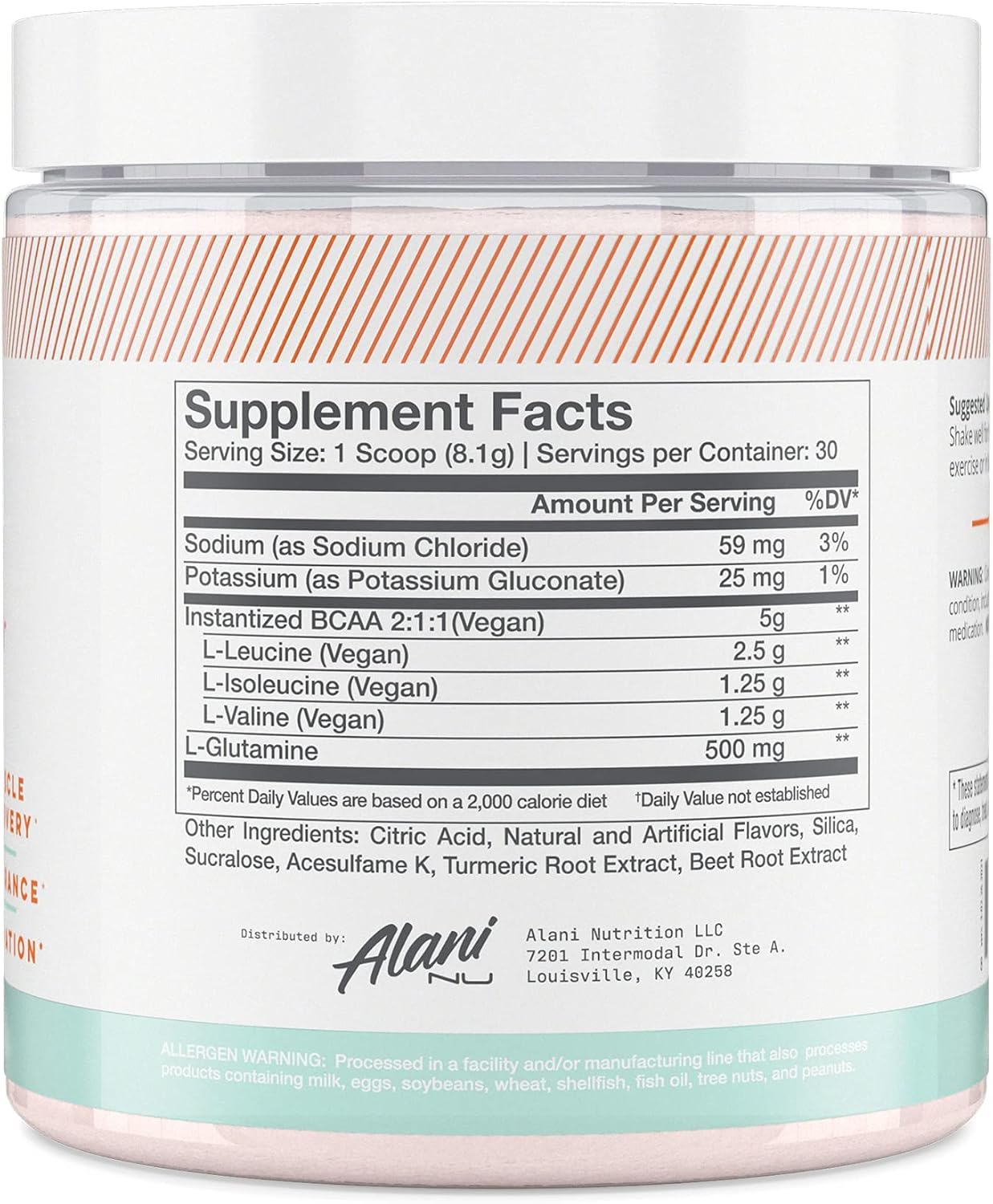 Alani Nu Blue Slush Pre Workout and Sour Peach Rings BCAA Post Workout Powder Bundle, 30 Servings F8779
