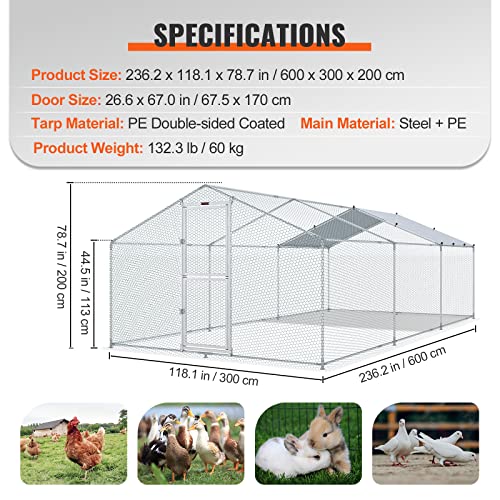 VEVOR Large Metal Chicken Coop with Run, Walk-in Outdoor Poultry Pen W388