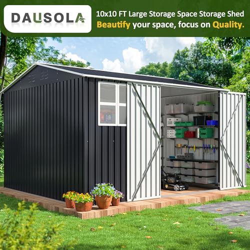 10x10 FT Outdoor Metal Storage Shed with Lockable Doors, Grey Q804763