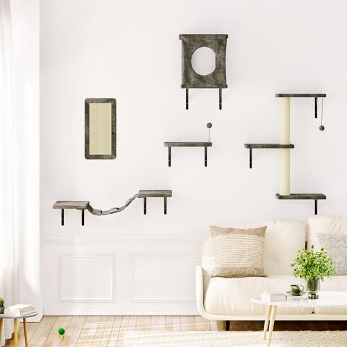 NUNU LAB Wall Mounted Cat Climber Set with House, Tunnel, Scratcher, Black M305