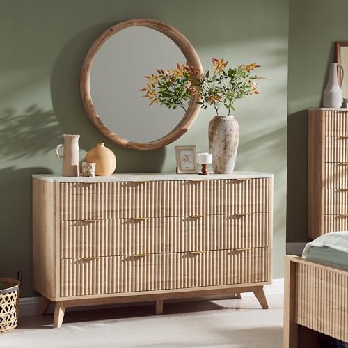T4TREAM 5 Drawer Dresser with Faux Marble Top, Dark Grey T583