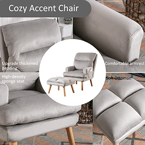 INZOY Accent Chair with Ottoman, Velvet Fabric, Beige X279