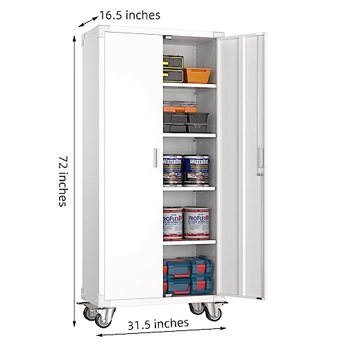 Aobabo 73''H Metal Garage Storage Cabinet with Wheels, Black S572804