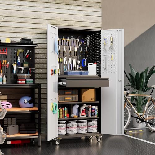 Aobabo 73''H Metal Garage Storage Cabinet with Wheels, Black S572804