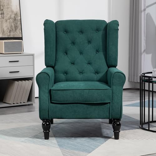 HOMCOM Mid-Century Modern High Wingback Accent Chair with Wood Legs, Dark Brown V59069