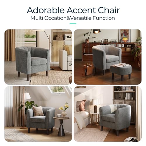 LINSY Accent Chair with Ottoman, Velvet, Olive Green C653