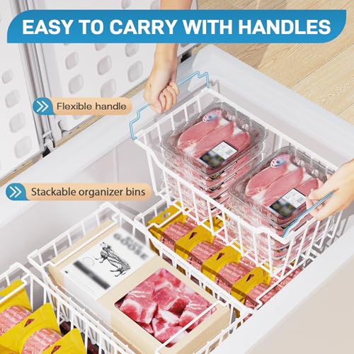 Freezer Organizer Bins, 4 Pack Stackable Storage Baskets with Handles, Black N723