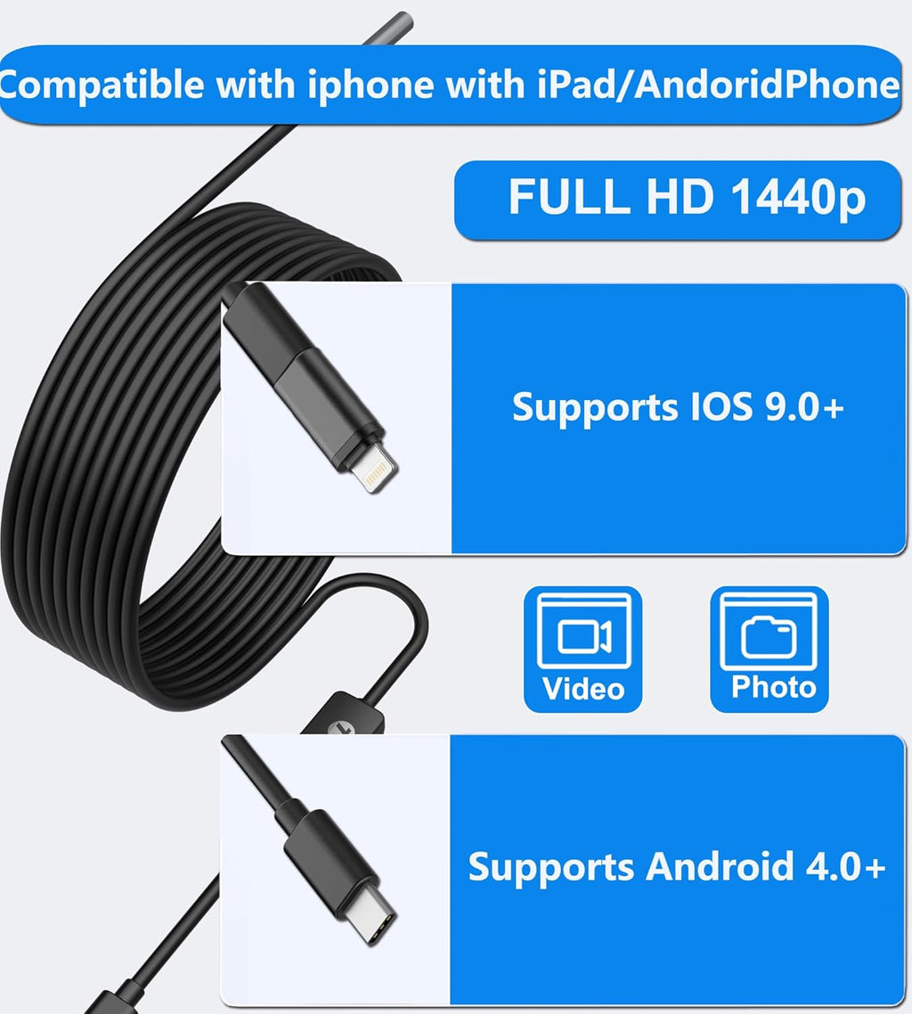 USB C Endoscope for iPhone & Android, 5.5mm Borescope Camera with LED Lights X400165