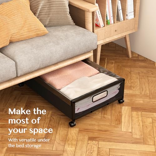 Under Bed Storage with Wheels, 2 Pack Underbed Containers with Lid & Clear Window P283